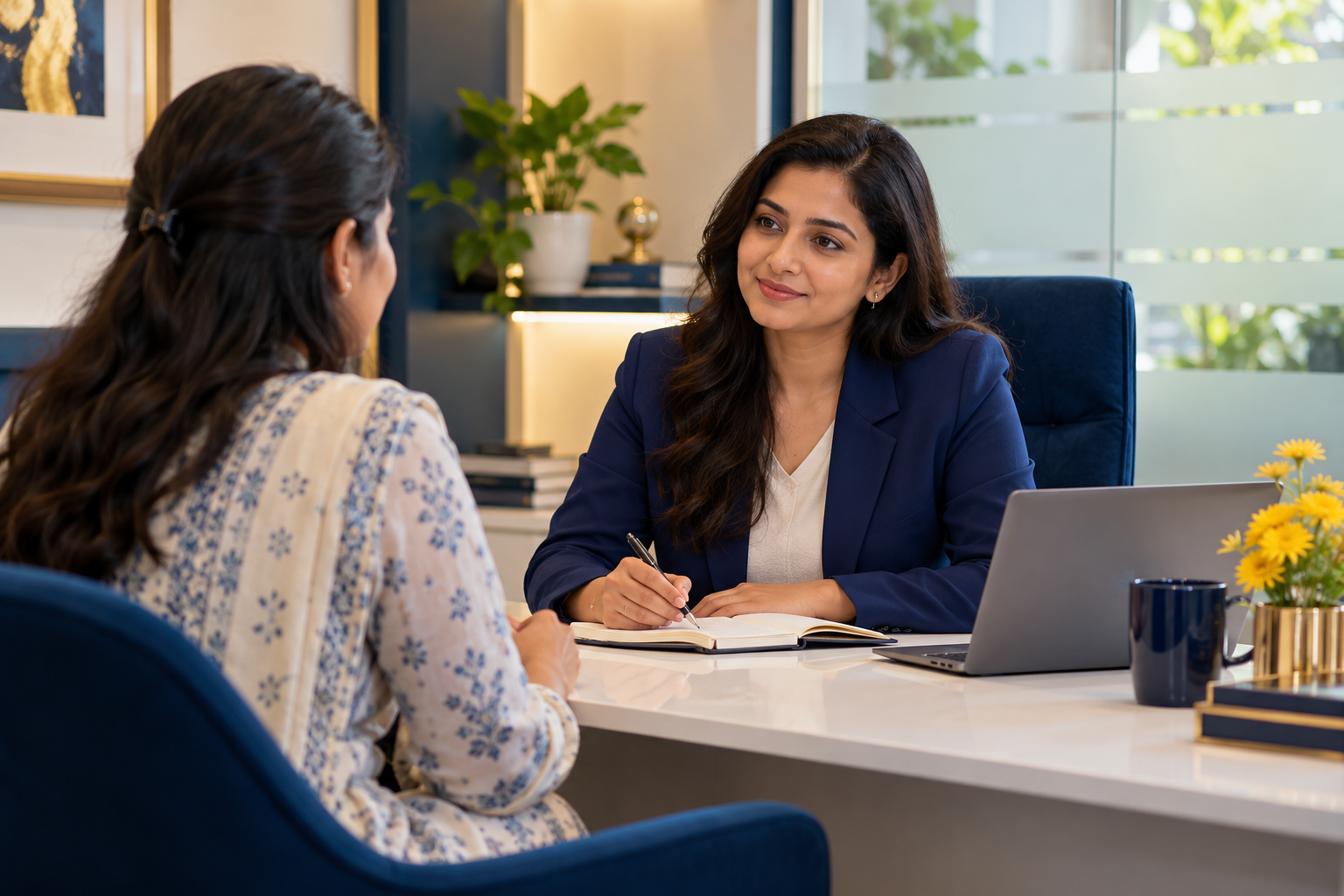 Illustrative private investigation consultation in a modern office