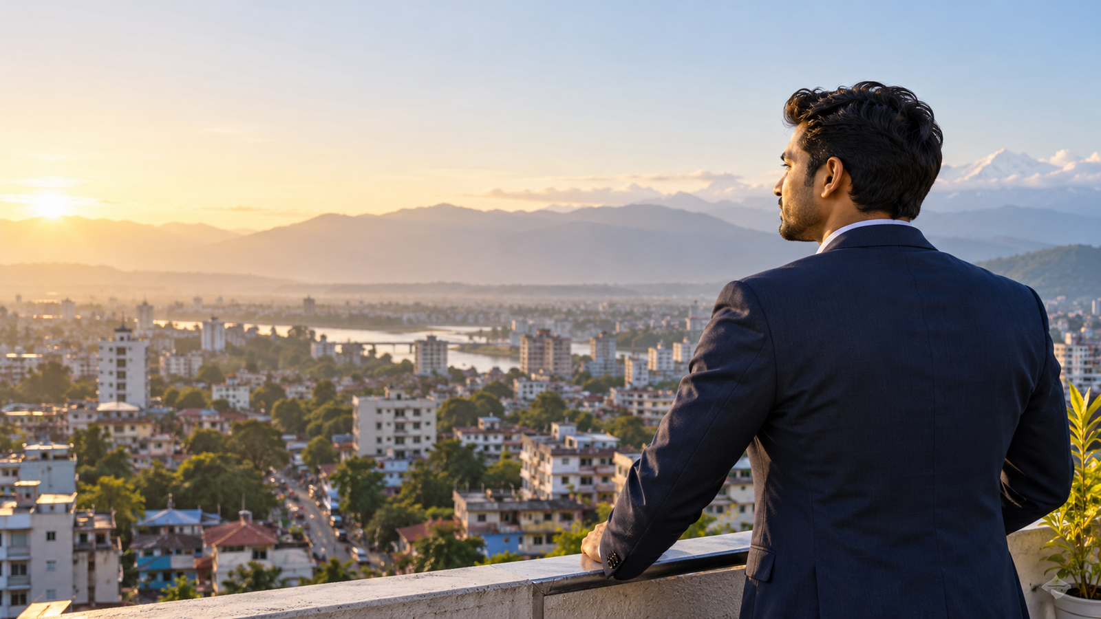 Illustration of an investigator overlooking Siliguri at dawn